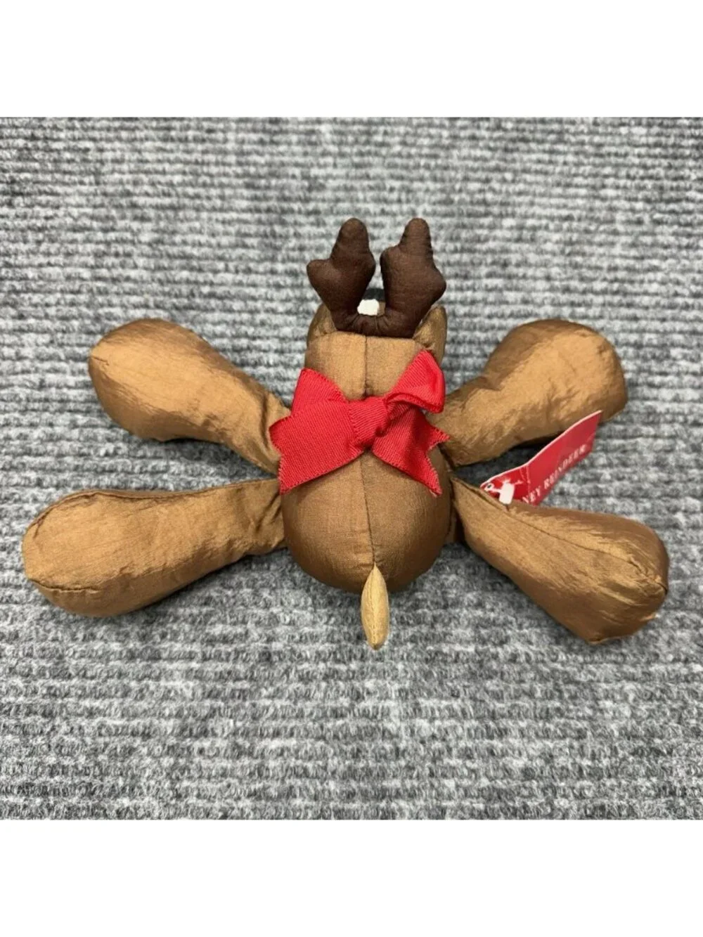 Vintage Hallmark Rodney Reindeer Nylon Plush Puffalump Style Stuffed Red Bow 90s